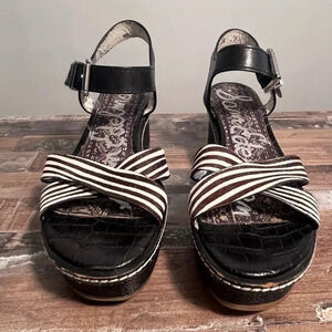 NWOT Black and White Leather Sam Edelman Platform Sandal Women Size 7